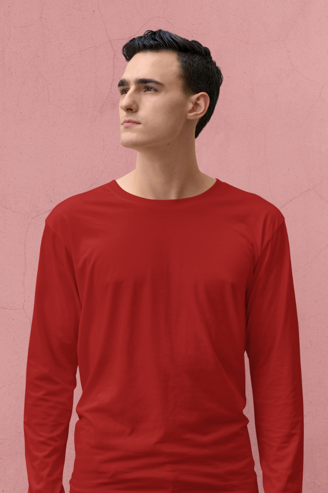 Red Full Sleeve T-Shirt For Men - WowWaves - 2