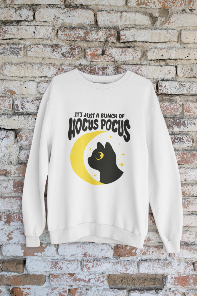 Black Cat Hocus Pocus White Printed Oversized Sweatshirt For Women - WowWaves - 2