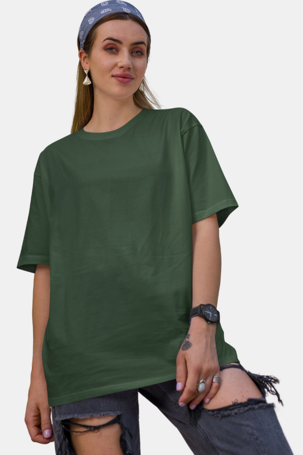 Bottle Green Oversized T-Shirt For Women - WowWaves