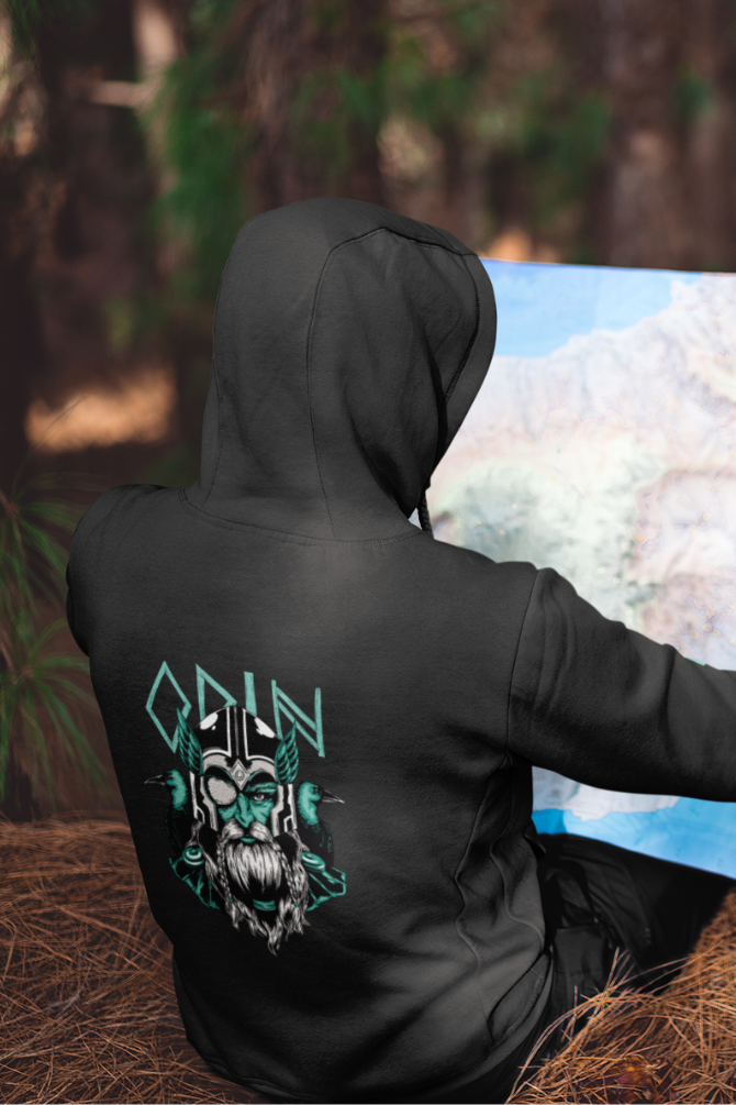 Odin Nordic God Black Printed Hoodie For Men - WowWaves