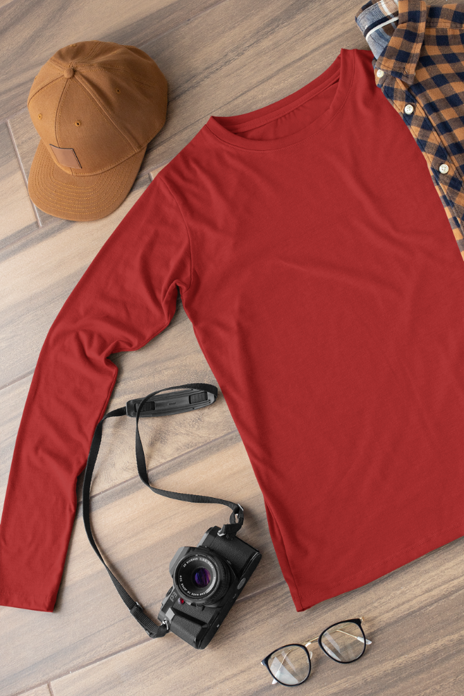 Red Full Sleeve T-Shirt For Men - WowWaves - 1