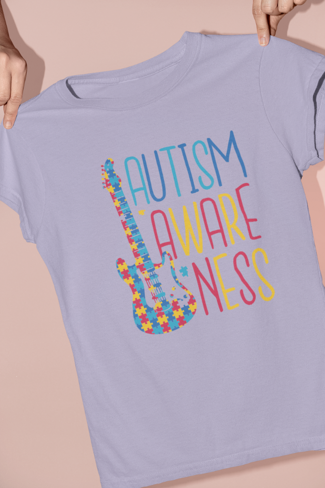 Autism Awareness Puzzle Guitar Printed T-Shirt For Women - WowWaves - 4