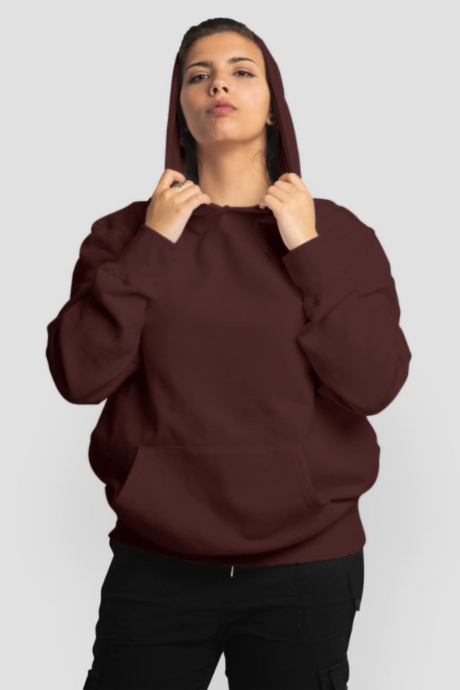 Maroon Oversized Hoodie For Women - WowWaves - 2