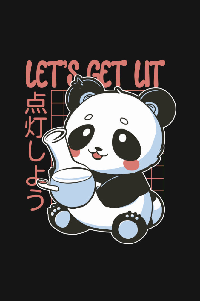 Panda With Bong Black Printed Oversized T-Shirt For Women - WowWaves - 1