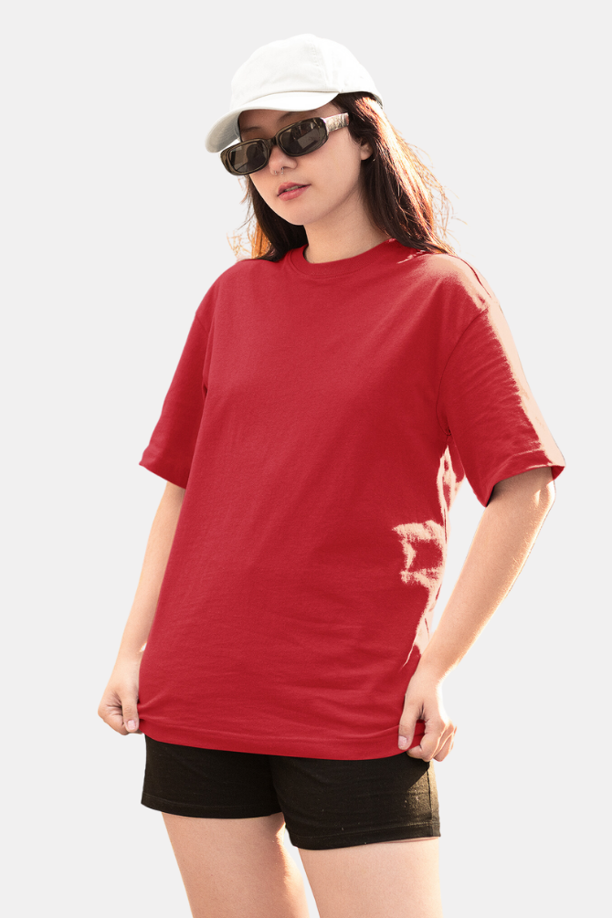 Red Oversized T-Shirt For Women - WowWaves - 2