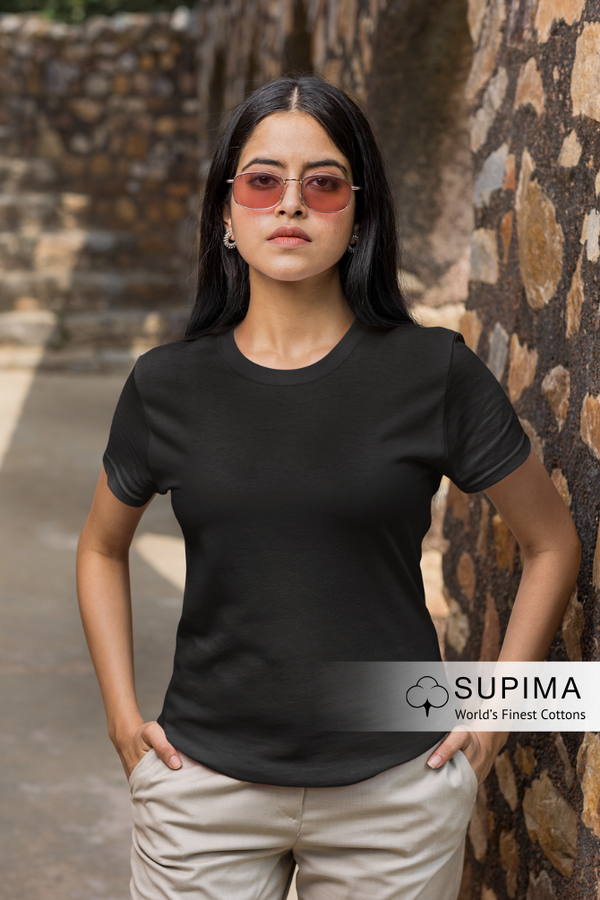 Black Supima Cotton T-Shirt For Women - WowWaves