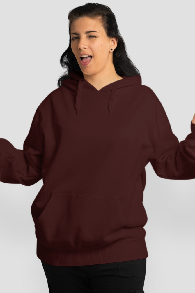 Maroon Oversized Hoodie For Women - WowWaves - 3