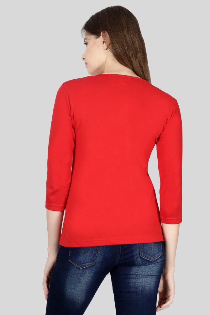 Red 3 4Th Sleeve T-Shirt For Women - WowWaves - 10