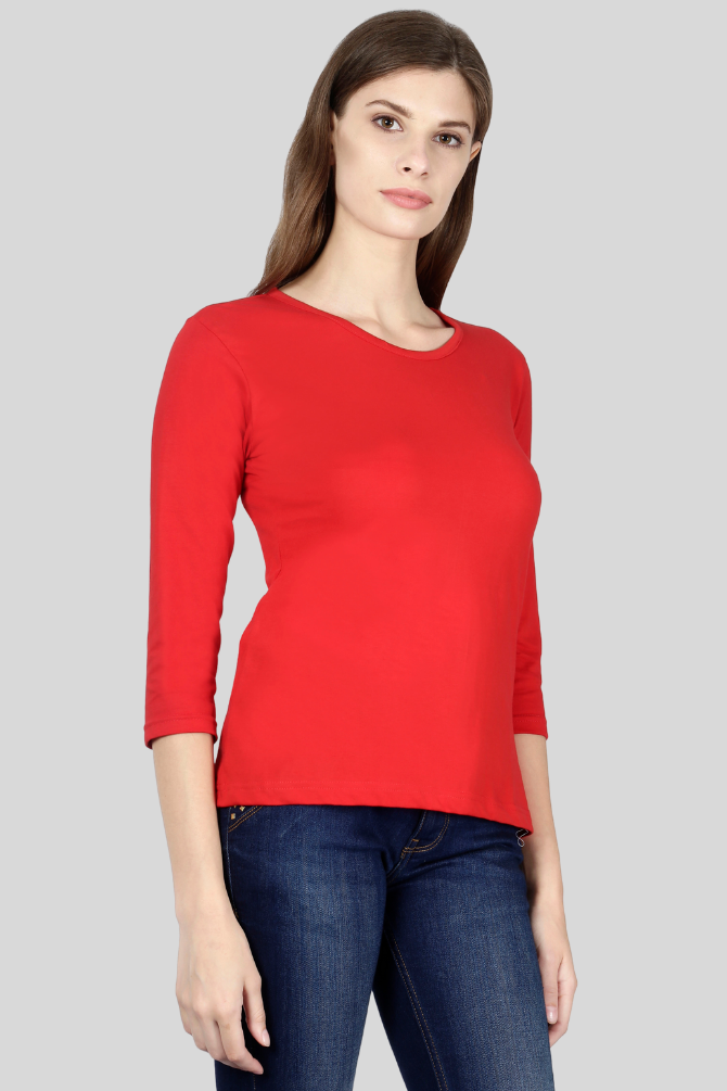 Red 3 4Th Sleeve T-Shirt For Women - WowWaves - 9