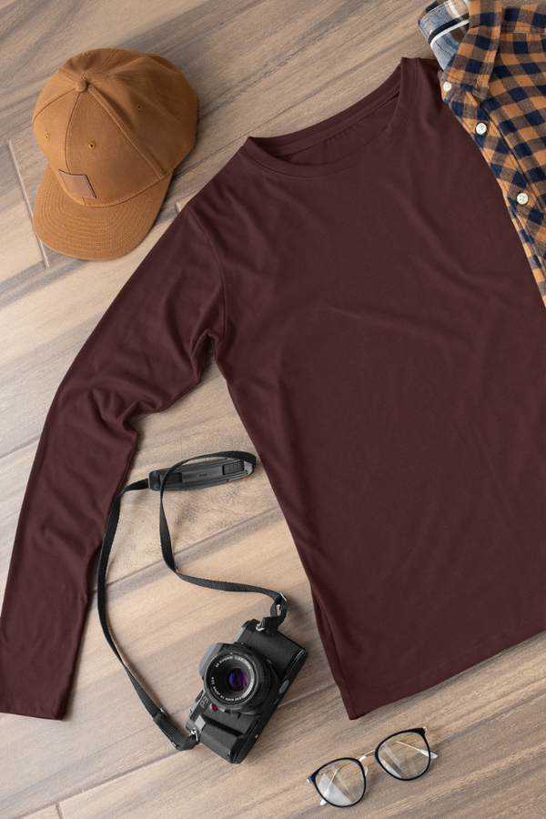 Maroon Full Sleeve T-Shirt For Men - WowWaves