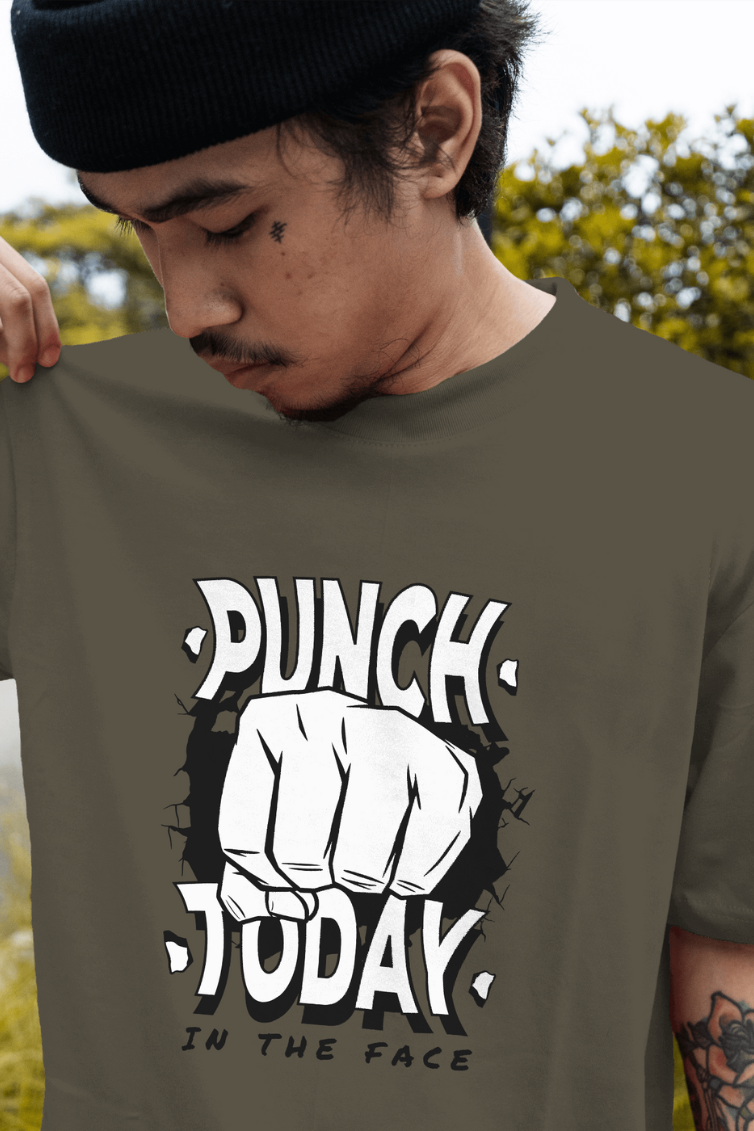Punch Today In The Face Printed Oversized T-Shirt For Men - WowWaves - 2