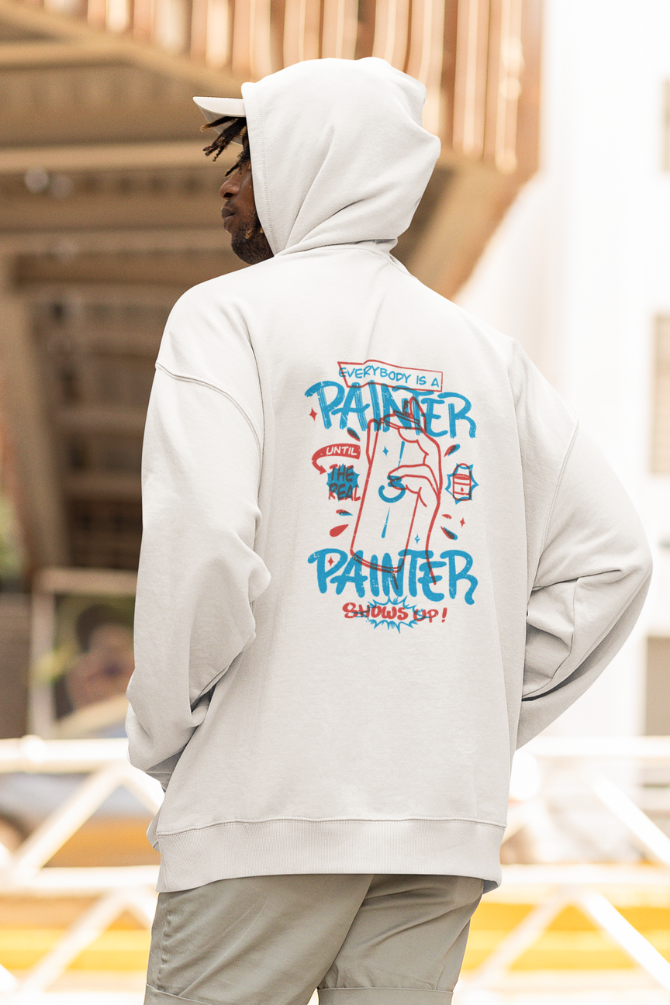 Everybody Is A Painter White Printed Oversized Hoodie For Men - WowWaves - 4