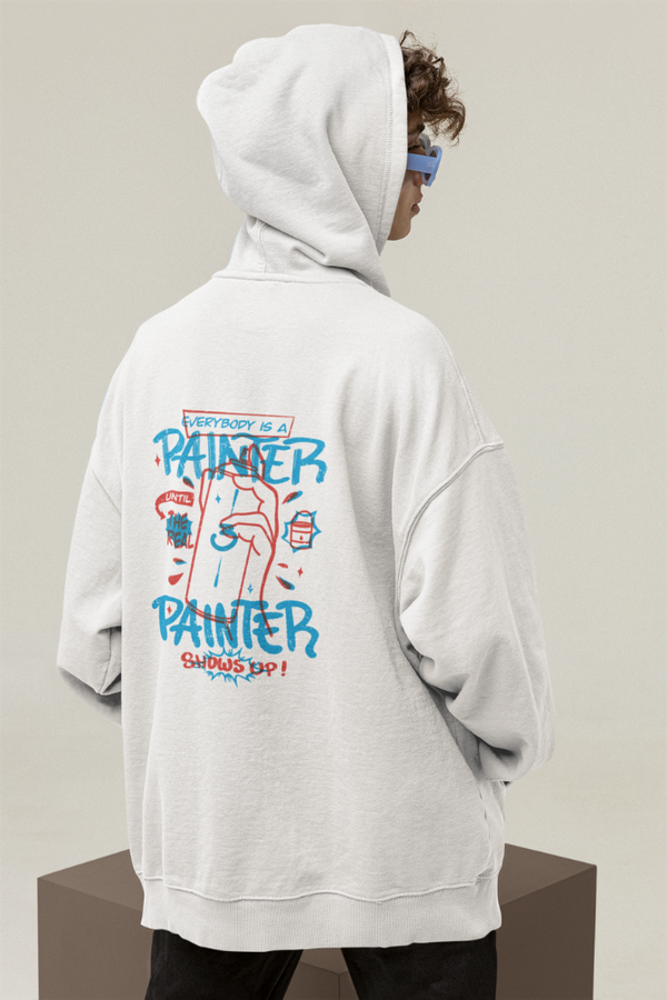 Everybody is A Painter White Printed Oversized Hoodie for men-Printed Oversized Hoodie-WD10571-White-S-Wow Waves