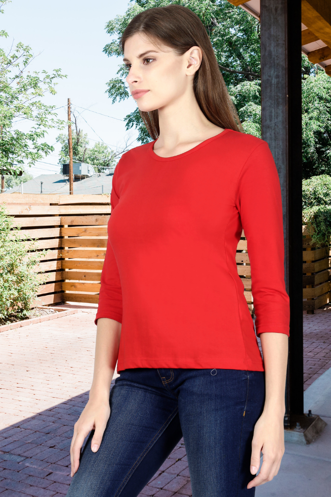 Red 3 4Th Sleeve T-Shirt For Women - WowWaves - 2