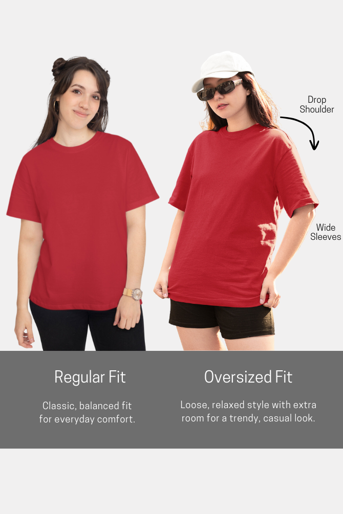 Red Oversized T-Shirt For Women - WowWaves - 7