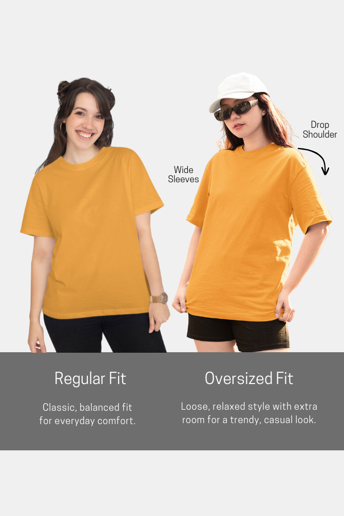 Golden Yellow Oversized T-Shirt For Women - WowWaves - 8