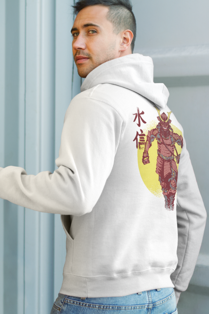 Samurai Warrior Anime White Printed Hoodie For Men - WowWaves - 2