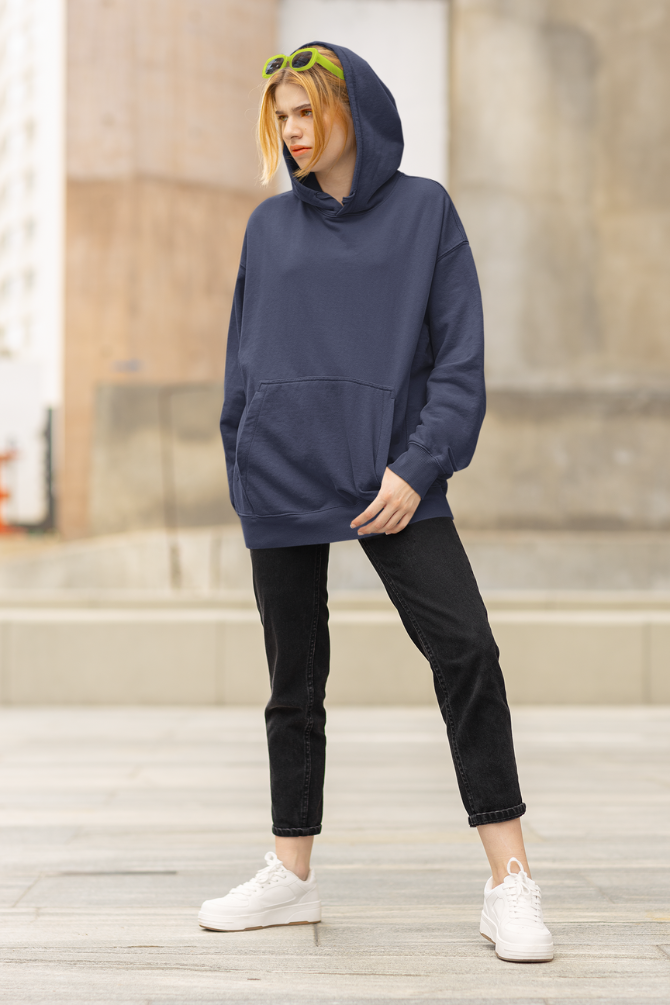 Navy Blue Oversized Hoodie For Women - WowWaves - 4