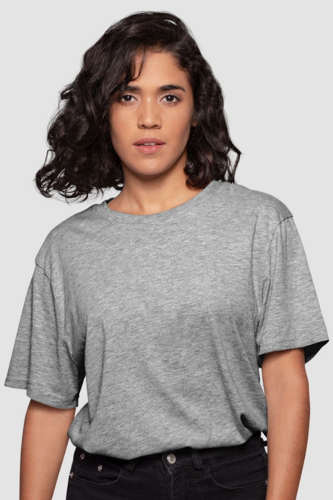 Grey Melange Oversized T-Shirt For Women - WowWaves - 2