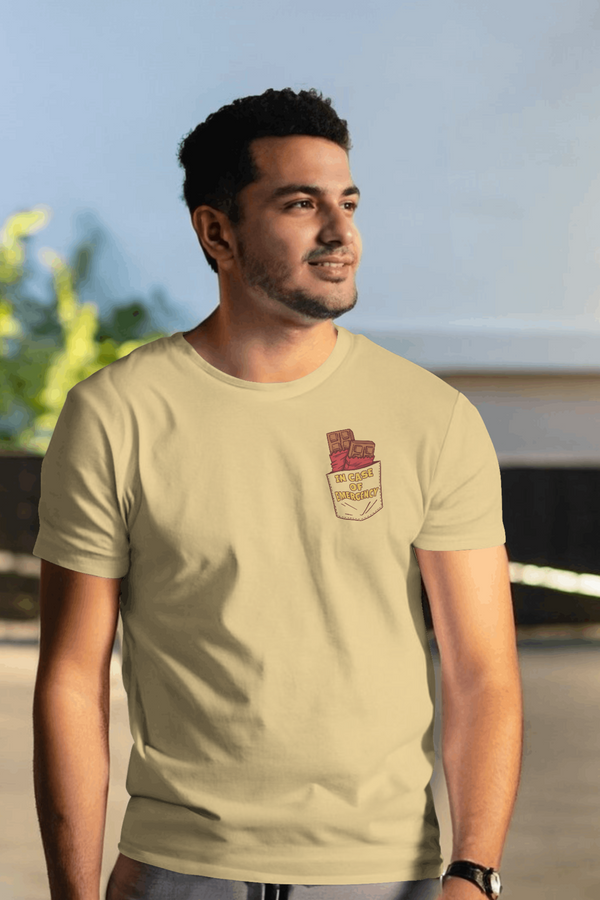 Emergency Chocolate Beige Printed T-Shirt For Men - WowWaves