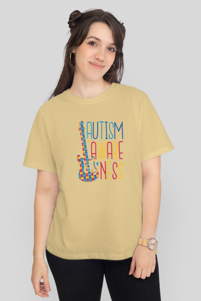 Autism Awareness Puzzle Guitar Printed T-Shirt For Women - WowWaves - 7