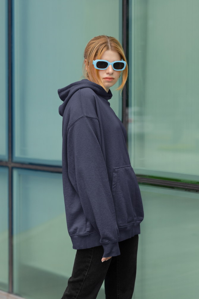 Navy Blue Oversized Hoodie For Women - WowWaves - 5