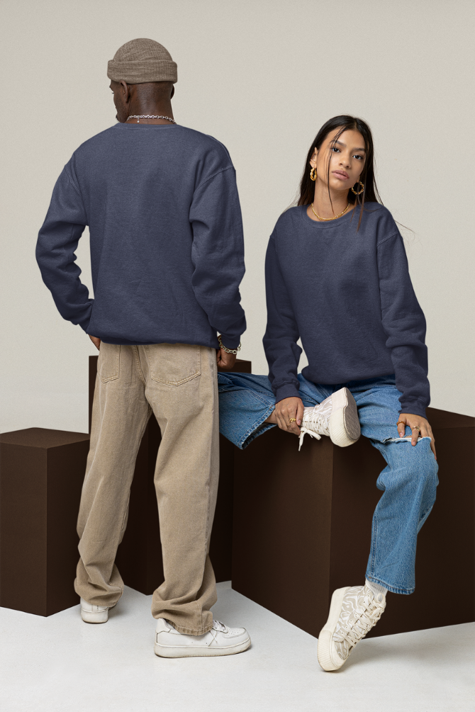 Navy Blue Oversized Sweatshirt For Men - WowWaves - 5