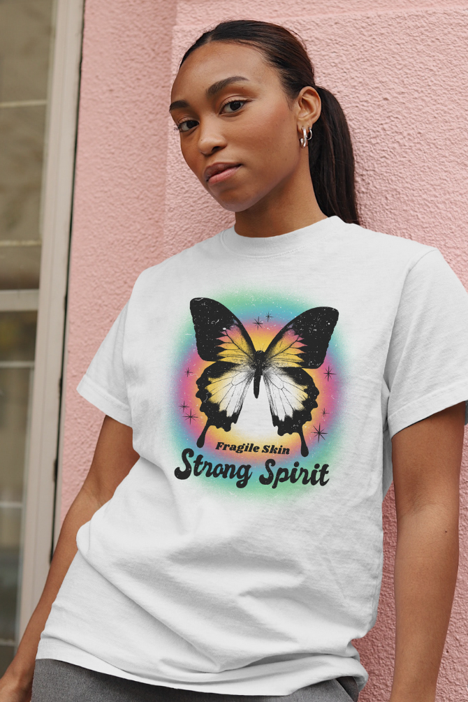 Strong Spirit White Printed Oversized T-Shirt For Women - WowWaves - 2