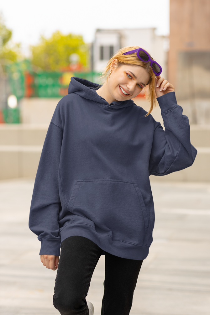 Navy Blue Oversized Hoodie For Women - WowWaves - 2