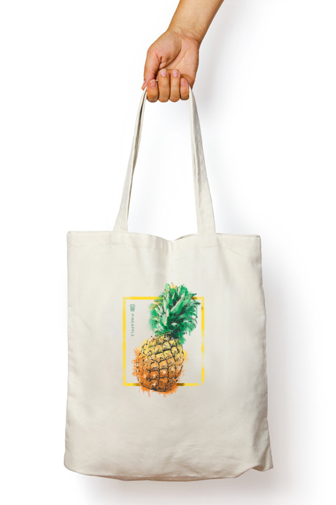 Pineapple Fruit Watercolor Zipper Tote Bag -8