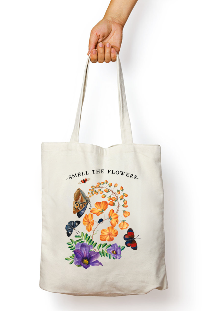 Smell The Flowers Zipper Tote Bag -8