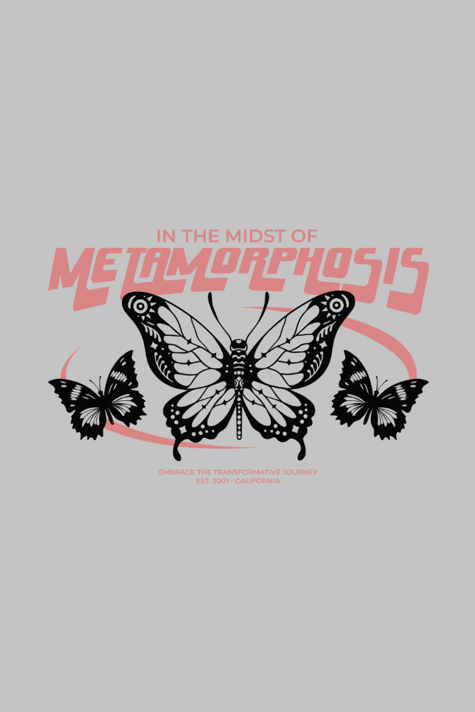 Metamorphosis Butterfly Grey Melange Printed Hoodie For Women - WowWaves - 2