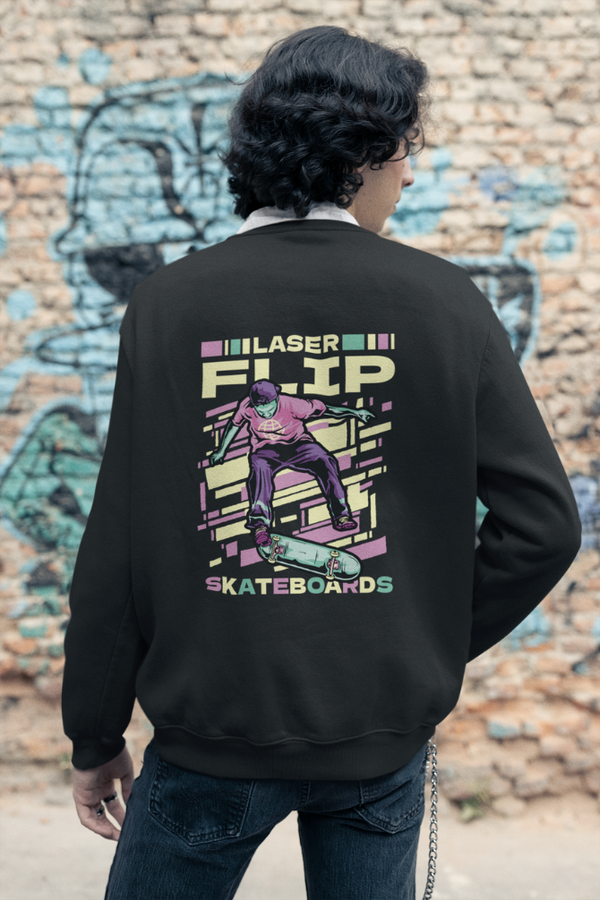 Laser Flip Skateboards Black Printed Sweatshirt For Men - WowWaves