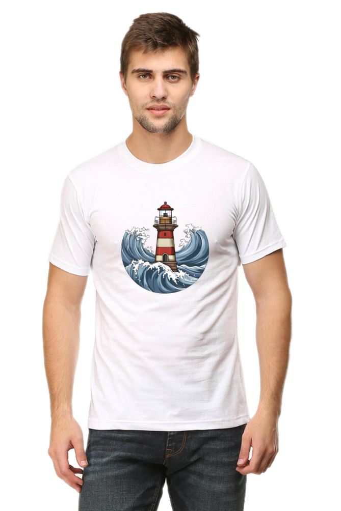 Lighthouse And Waves Printed T-Shirt For Men - WowWaves - 9