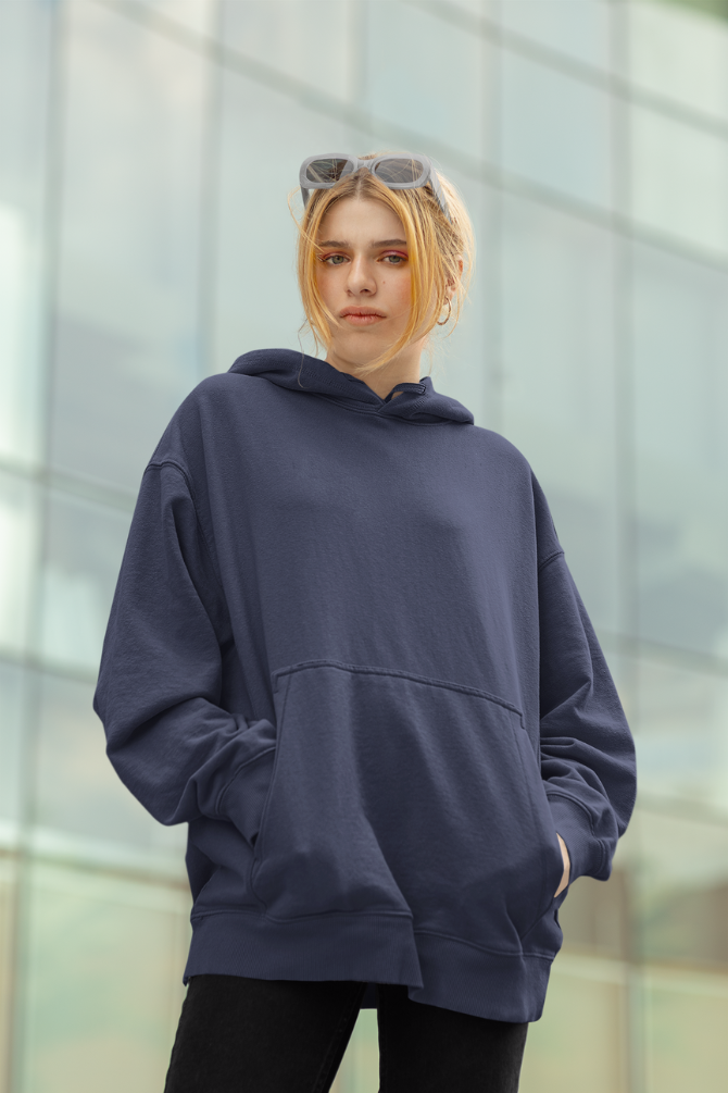 Navy Blue Oversized Hoodie For Women - WowWaves - 3