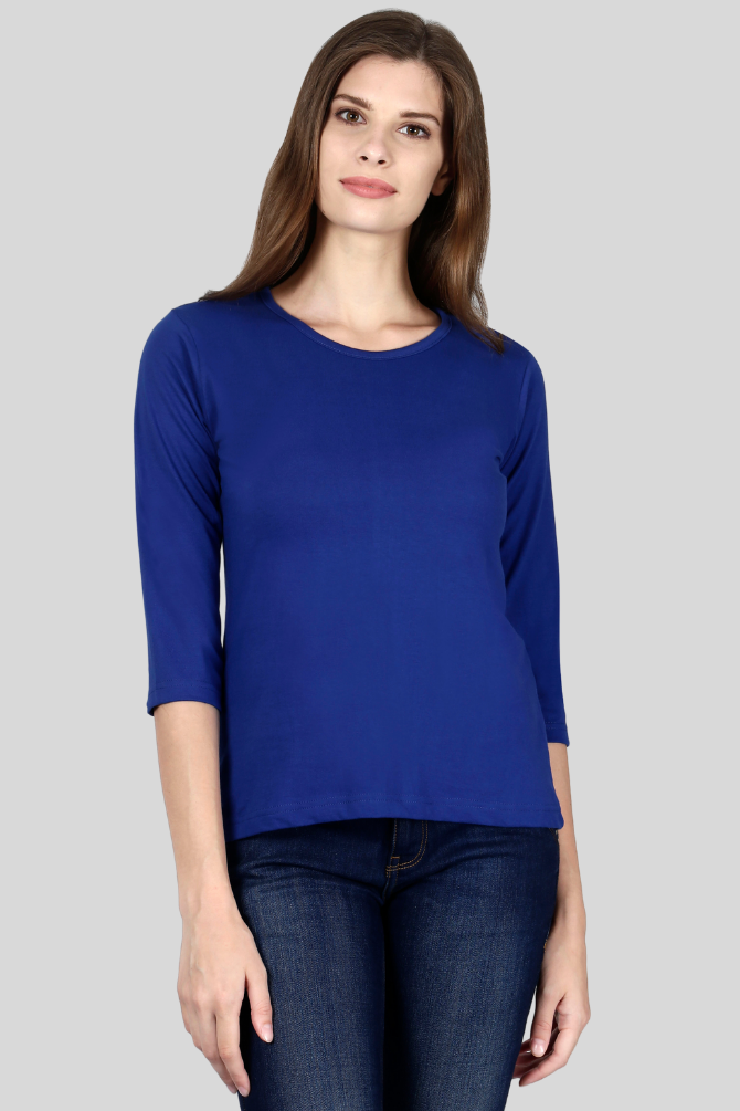 Royal Blue 3 4Th Sleeve T-Shirt For Women - WowWaves - 7