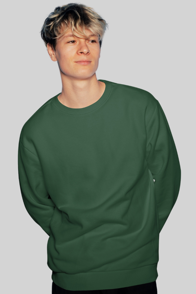 Bottle Green Oversized Sweatshirt For Men - WowWaves - 6