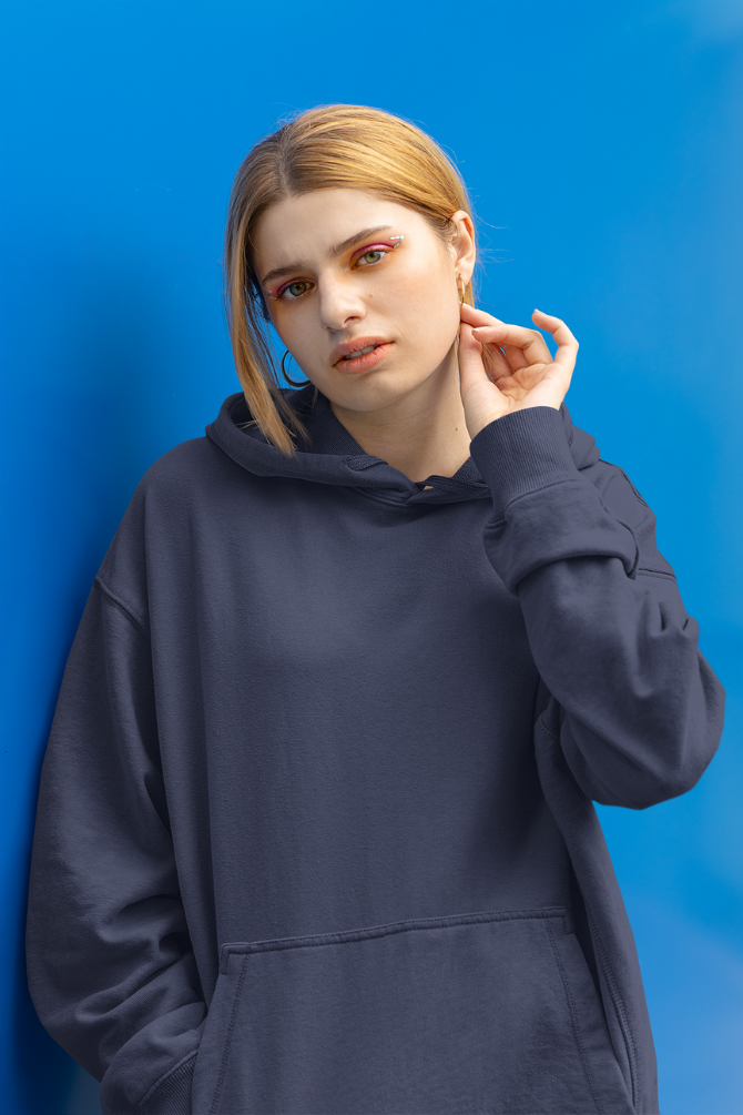 Navy Blue Oversized Hoodie For Women - WowWaves