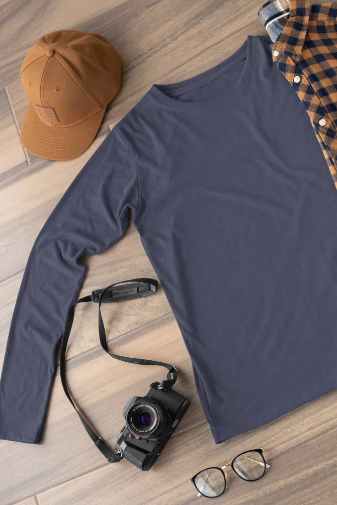 Navy Blue Full Sleeve T-Shirt For Men - WowWaves - 2