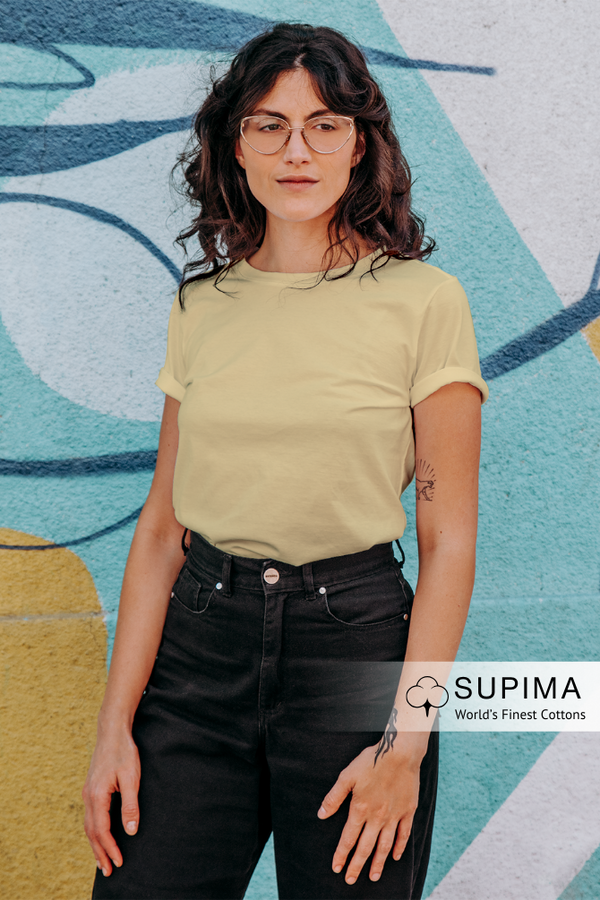 Beige Supima Cotton T-Shirt For Women - WowWaves