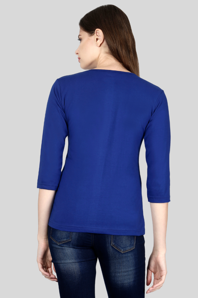 Royal Blue 3 4Th Sleeve T-Shirt For Women - WowWaves - 9