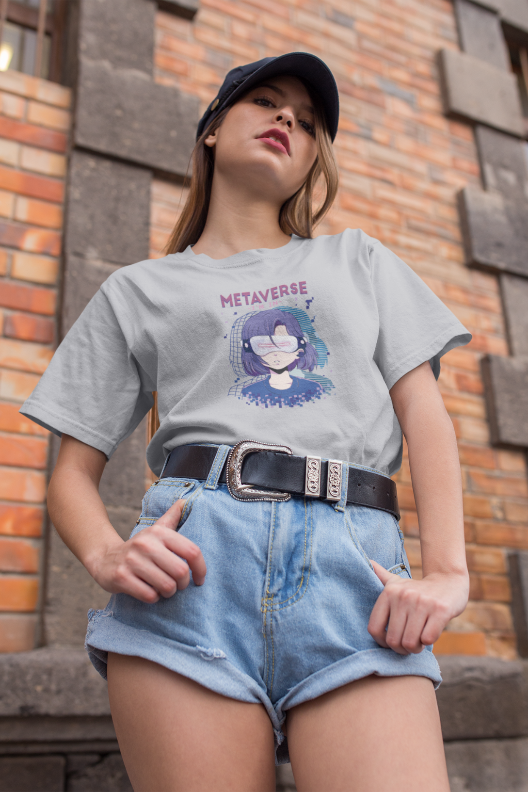Anime Girl Virtual Reality Printed Oversized T-Shirt For Women - WowWaves - 3