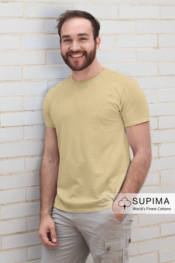 Beige Supima Cotton T-Shirt For Men - WowWaves