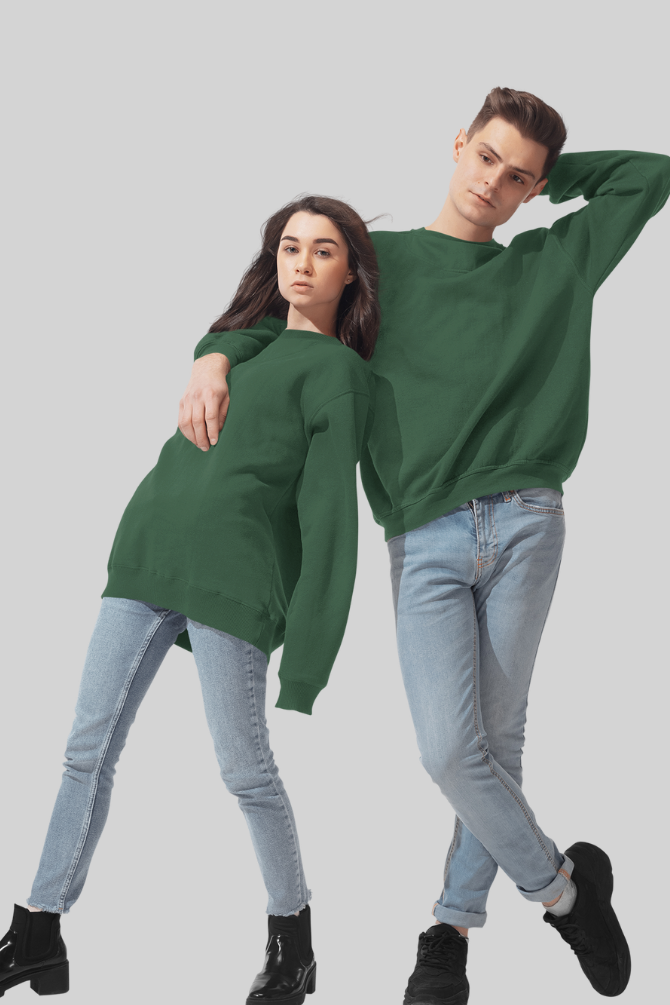 Bottle Green Oversized Sweatshirt For Women - WowWaves - 8