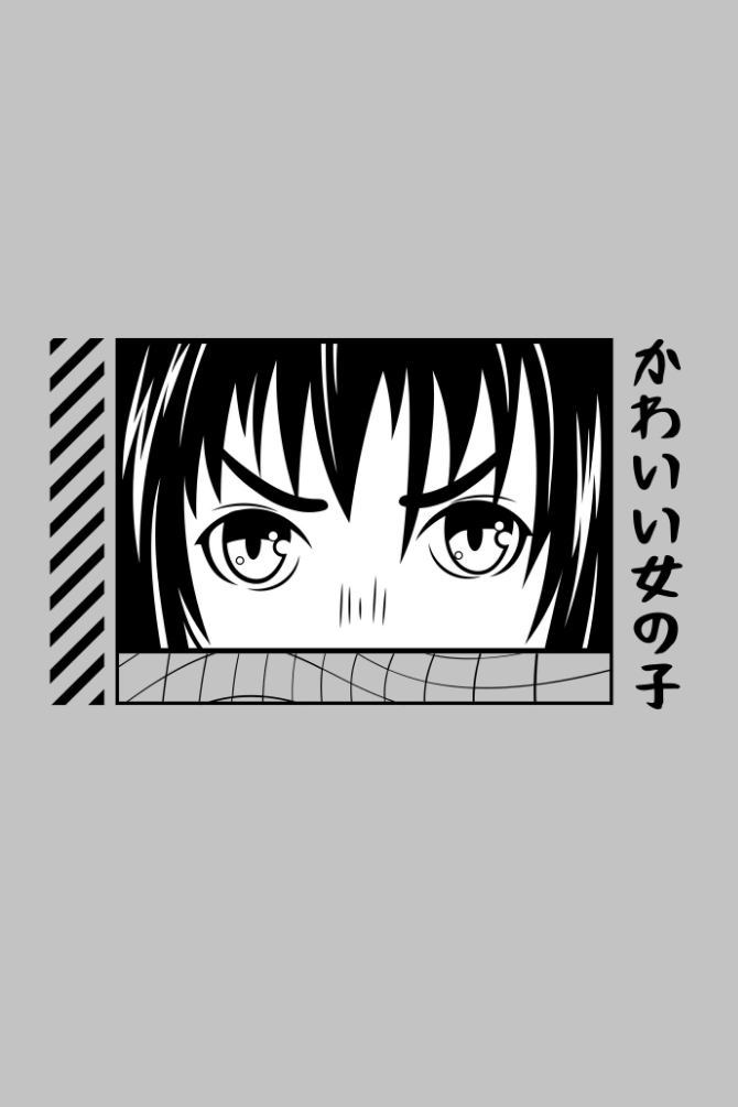 Anime Face Grey Melange Printed Hoodie For Women - WowWaves - 1