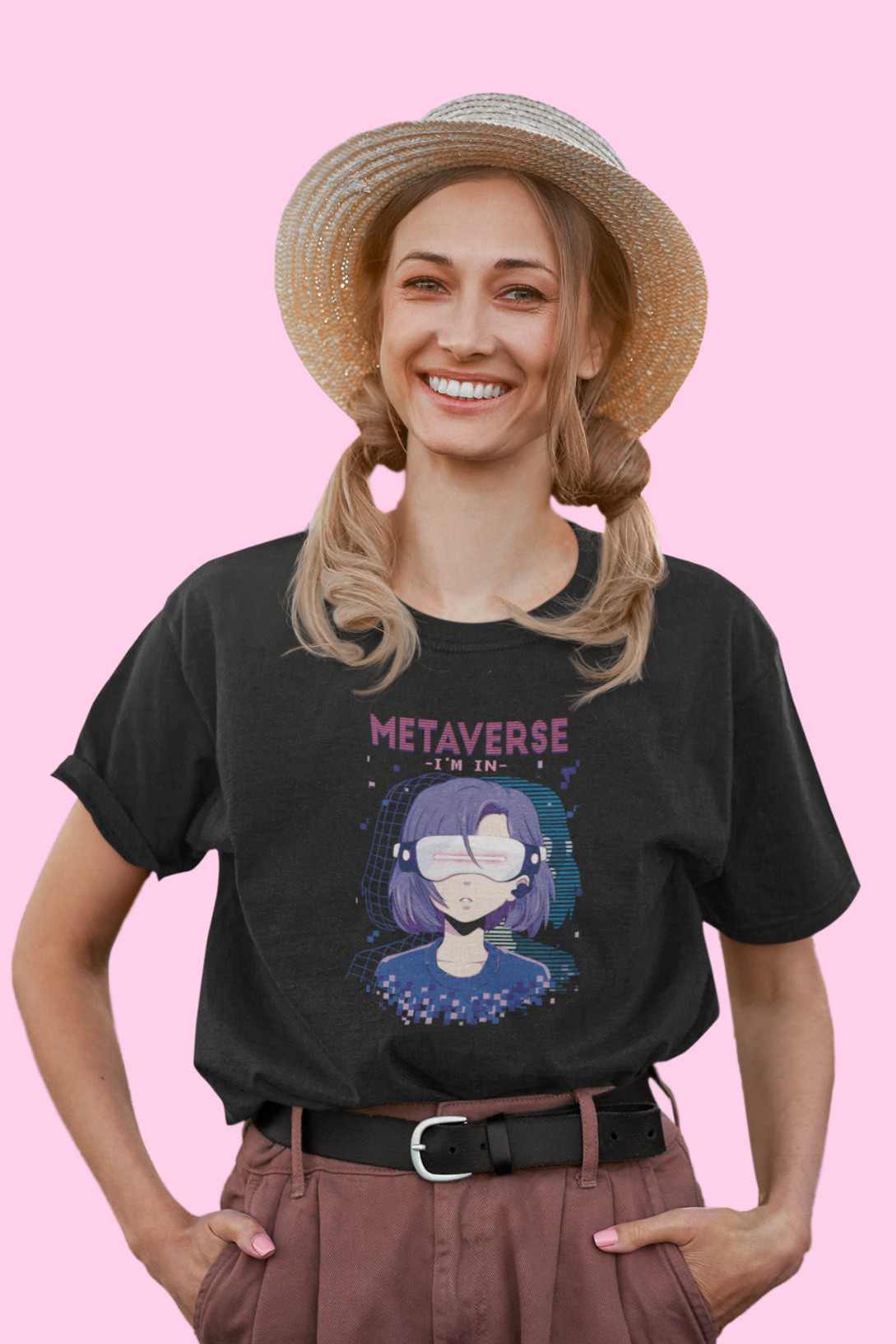 Anime Girl Virtual Reality Printed Oversized T-Shirt For Women - WowWaves - 1