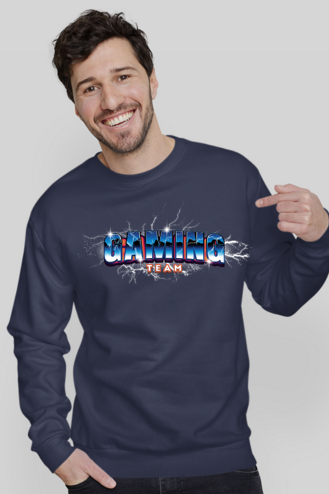 Gaming Team Navy Blue Printed Sweatshirt For Men - WowWaves - 5