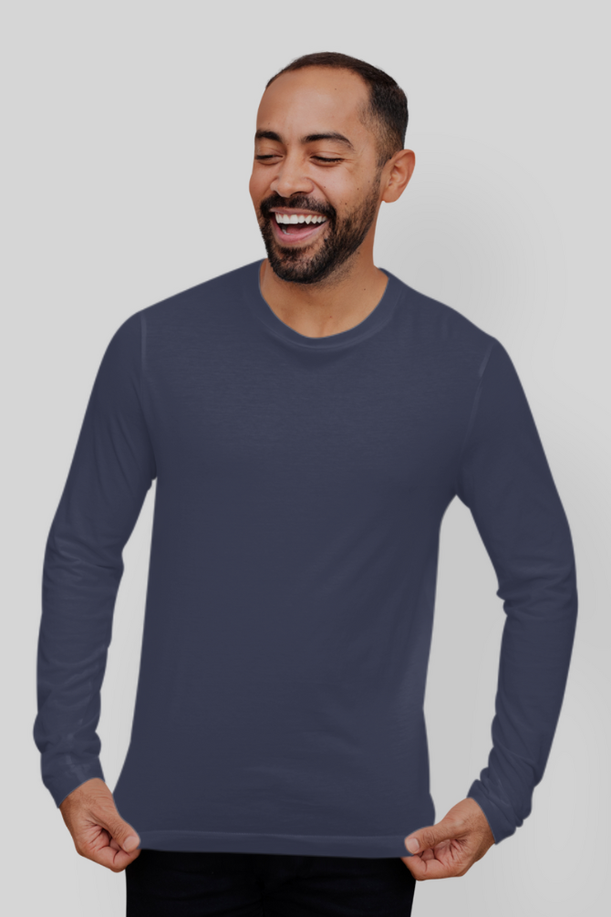 Navy Blue Full Sleeve T-Shirt For Men - WowWaves - 6