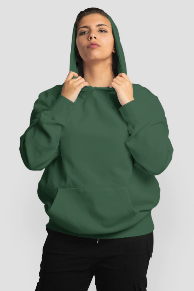 Bottle Green Oversized Hoodie For Women - WowWaves - 3