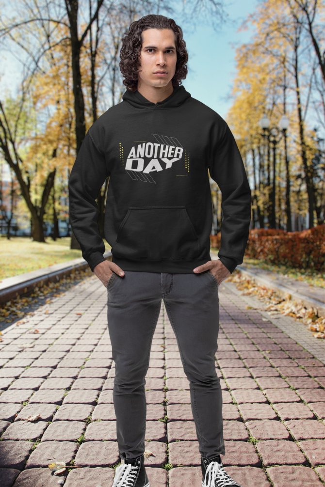Another Day Black Printed Hoodie For Men - WowWaves - 2